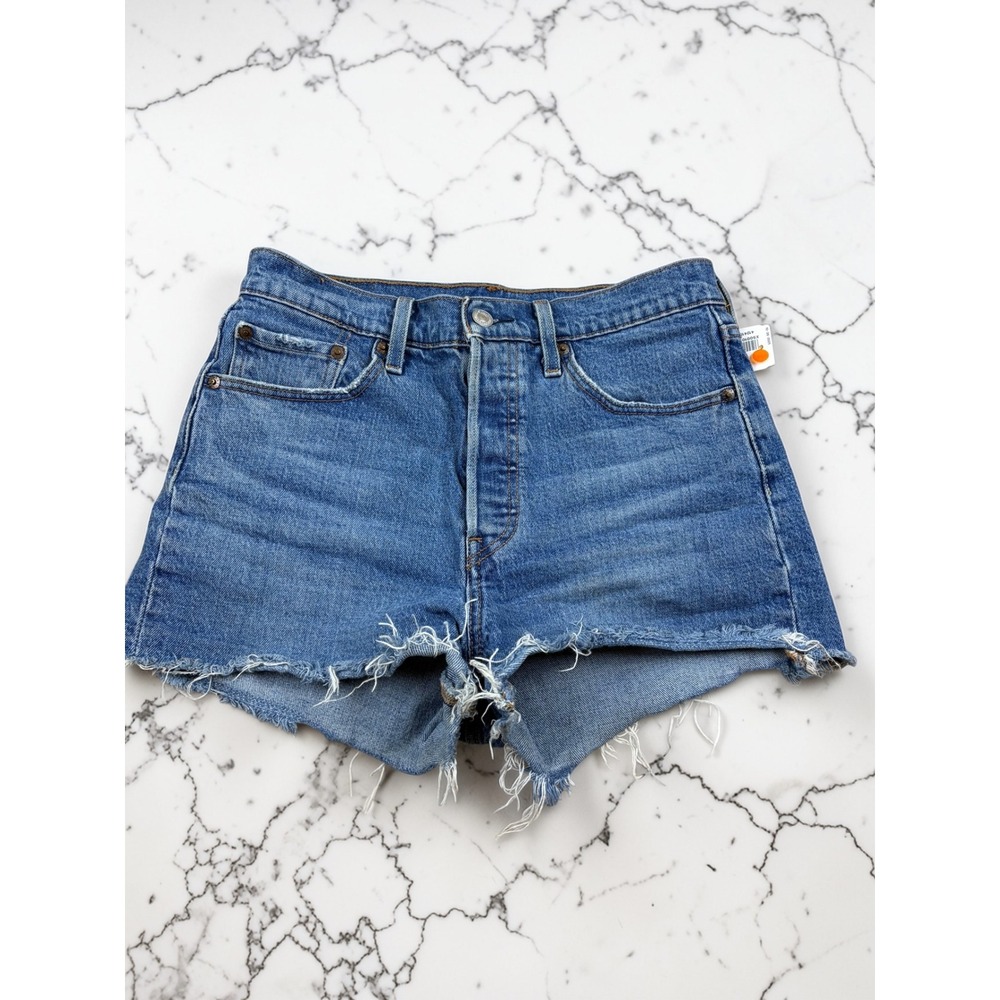 Levis 501 Original High Rise Cut Off Denim Shorts Blue M Wash W28 Button Fly